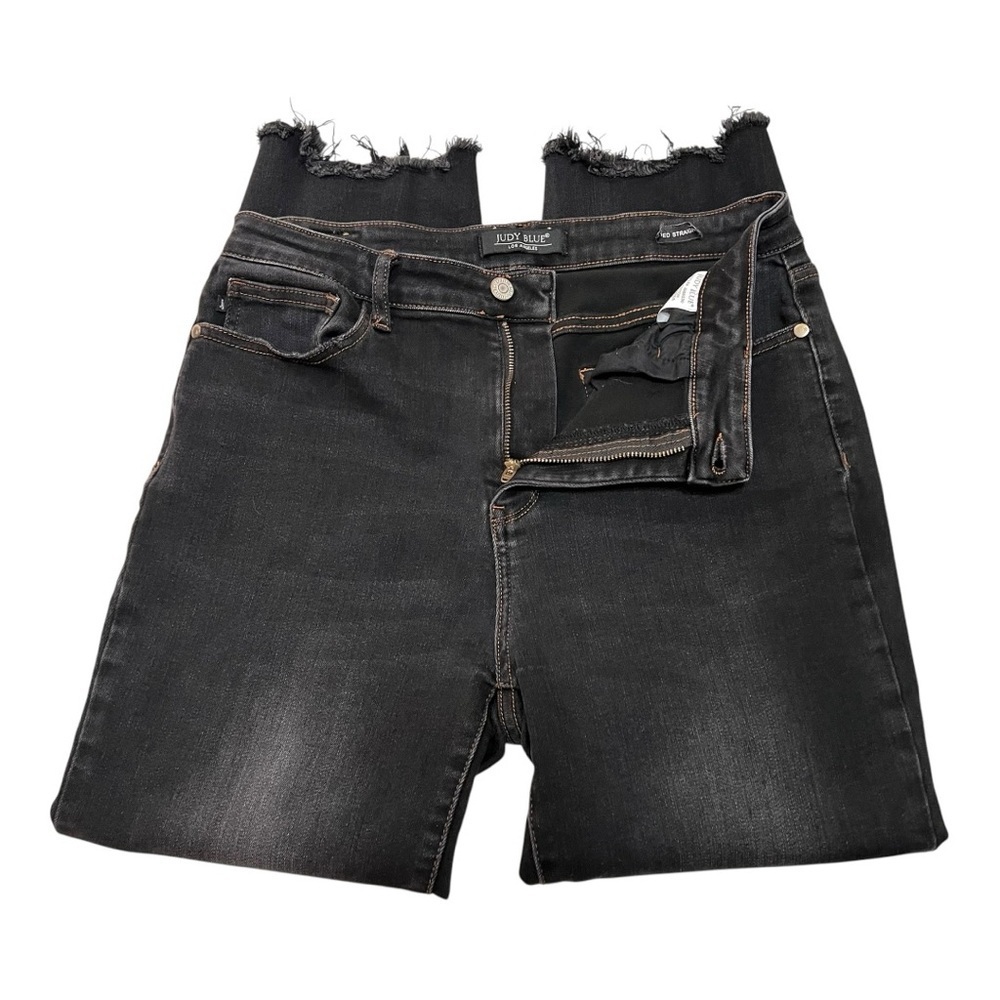Judy Blue Black Distressed Cropped Straight Leg Stretch Denim Women’s 31 - Picture 9 of 15